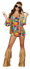 Roma 3pc Hippie Hottie Floral Dress w/ Brown Fringe Vest Costume 4436