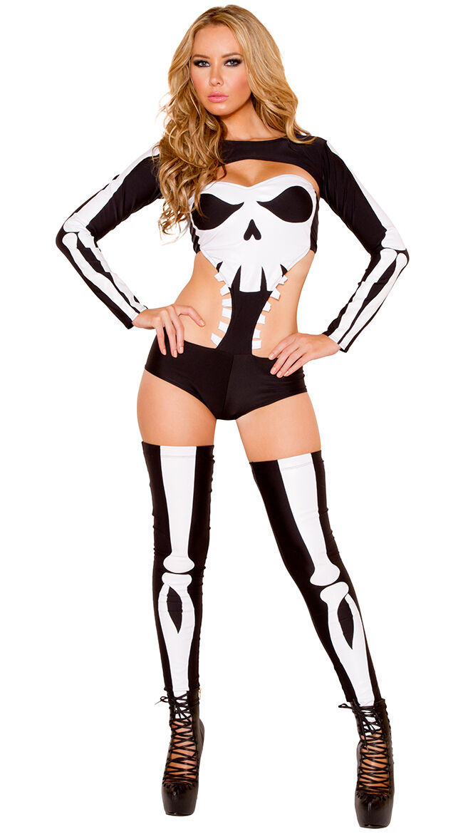 J Valentine The Punisher White Skull Black LS Bodysuit Costume CC222 ~ SALE