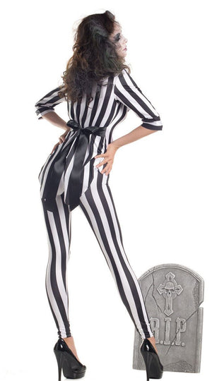 Sexy Party King Graveyard Ghost Black & White Striped Beetle Juice Costume PK264