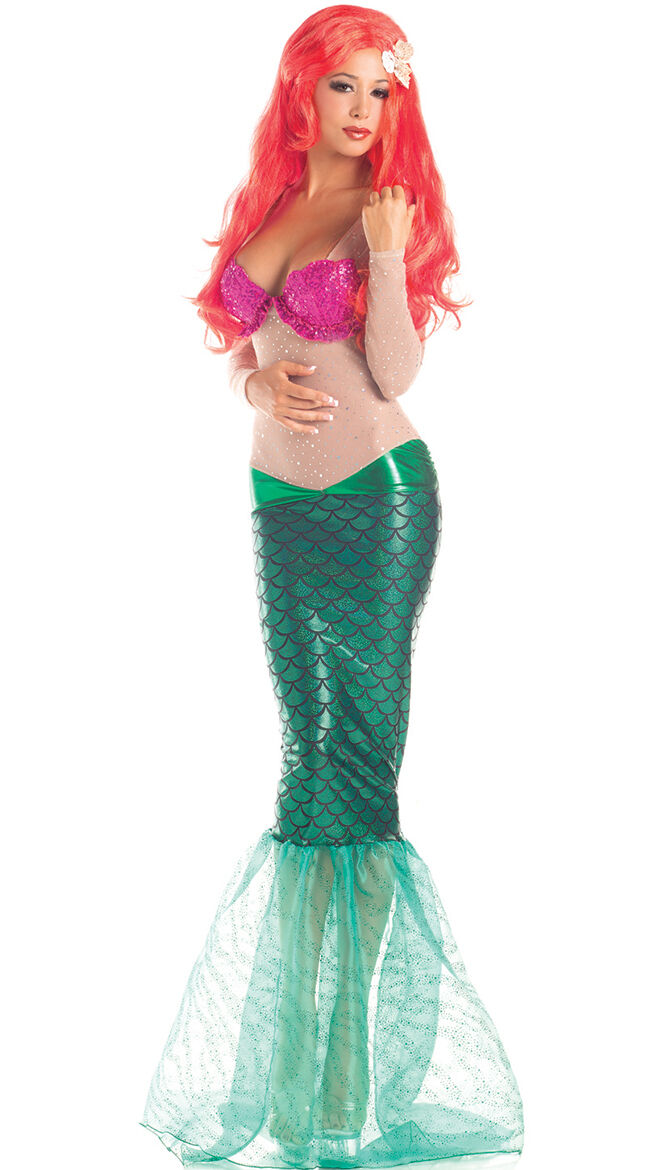 Sexy Party King Sweet Mermaid Ariel Pink Sequin & Metallic Green Costume PK291