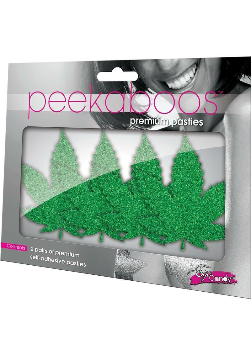 Eye Candy Peekaboo Pasties Mary Jane Green Marijuana Leave Print 2 Pair PK338