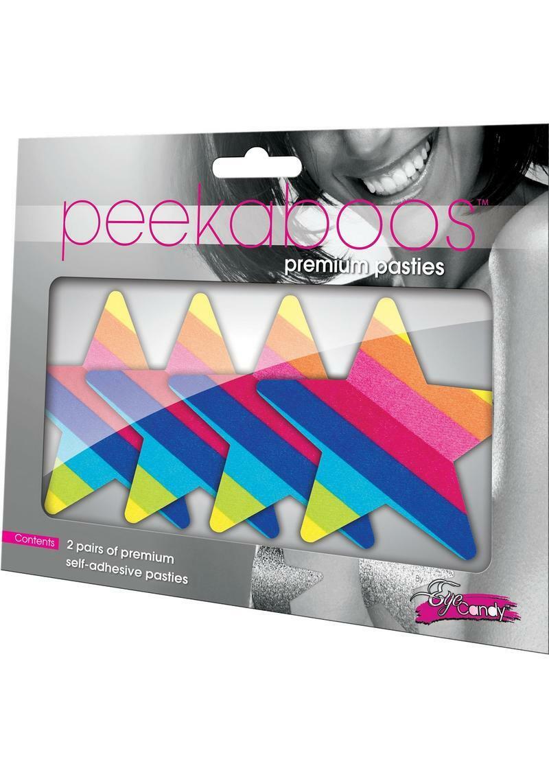 Eye Candy Peekaboo Pasties Rainbow Striped Stars 2 Pair PK334