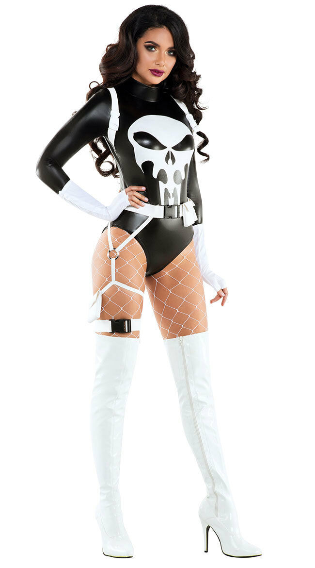 Sexy Starline The Punishing One Black & White Bodysuit Punisher Costume S6114