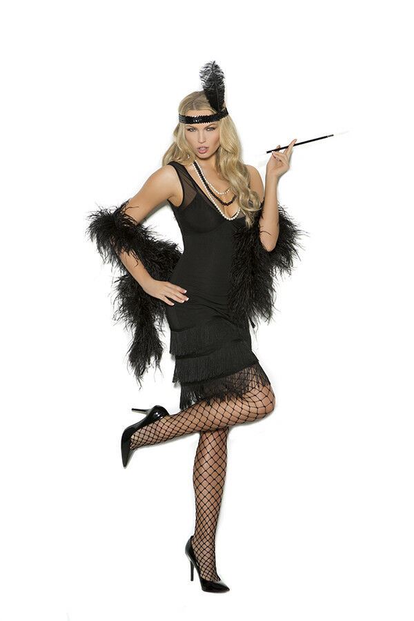 Elegant Moments Flapper Black Fringe Dress Costume 2pc 99051