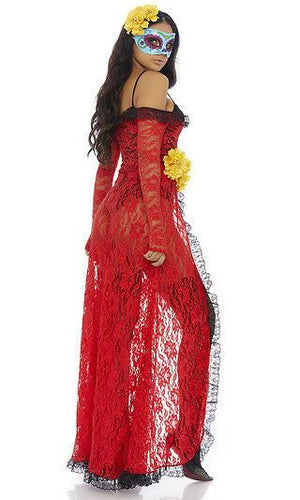Sexy Forplay Reina De Muerta Day Of The Dead Red Lace Dress Costume 558765