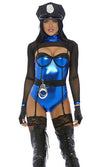 Sexy Forplay Mean Business Cop Black & Metallic Blue Bodysuit 4pc Costume 558783
