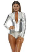 Forplay Sexy Metallic Zipfront Bodysuit ~ Gold, Black, Red or Silver 117703