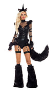 Sexy Party King Black Wetlook, Fur & Fishnet Unicorn LS Bodysuit Costume PK952
