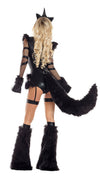 Sexy Party King Black Wetlook, Fur & Fishnet Unicorn LS Bodysuit Costume PK952