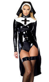 Sexy Forplay Saintlike Seductress Nun Black & White Wetlook Bodysuit Costume