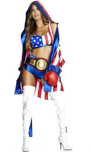 Forplay Get Em' Champ Red, White & Blue Boxer Fighter 4pc Costume 557764
