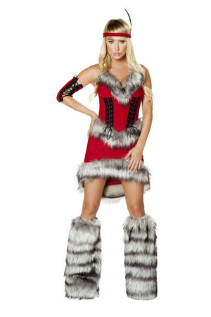 Roma 3pc Native American Indian Babe Red Dress w/ Faux Fur Costume 4705
