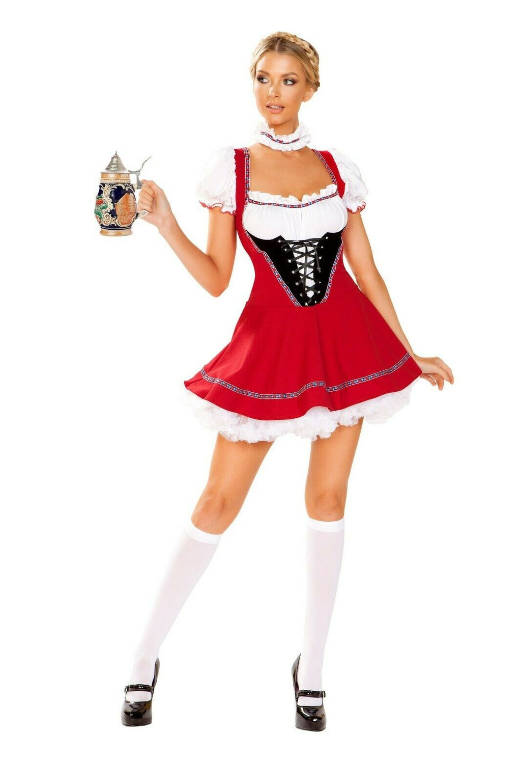 Roma Beer Wench Girl Oktoberfest Red & White Dress Costume 4947