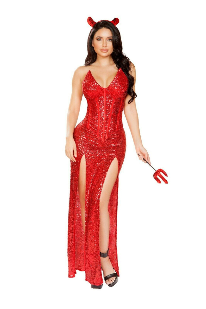 Roma Sexy Red Satan Devil Sequin 4pc Corset Costume 4911