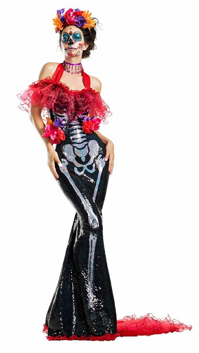 Party King Sexy Day Of The Dead Glamour Muerta Sequin Gown Costume PK1941