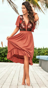 Mapale Floral Print & Knit Sun Beach Midi Dress w/ Ruffled Hem 4648
