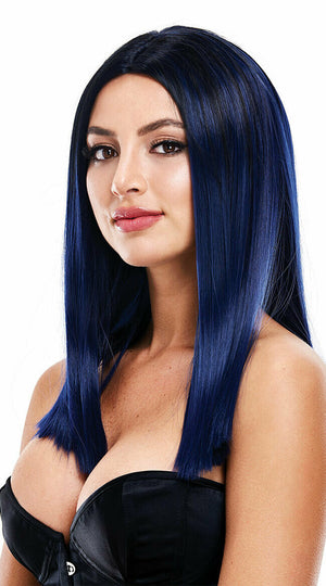 Sexy Nicole Wig Midnight Blue - Medium Length Human Like Hair - Pleasure Wigs