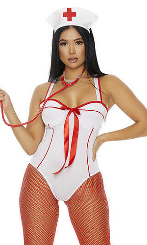 Sexy Forplay In Perfect Health Nurse White Bodysuit Costume 558754