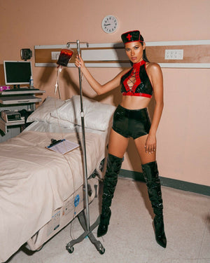 Roma Sexy Black & Red Vinyl Kinky Nurse 3pc Costume 5005
