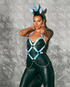 Roma Sexy Kinky Unicorn Black Catsuit w/ Tail, Horn & Harness 3pc Costume 4968