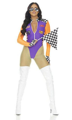 Sexy Forplay Winner's Circle Purple & Orange Bodysuit Race Driver Costume 550306