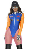 Sexy Forplay Sponsor Me Blue & Orange Bodysuit Racer Driver Costume 4pc 550307