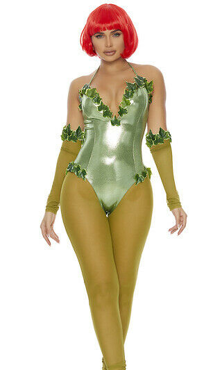 Sexy Forplay Toxic Green Poison Ivy Comic Villain Catsuit Costume 550333
