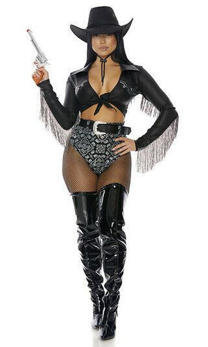 Sexy Forplay Ride It Out Cowboy Wild West Black Bodysuit 3pc Costume 550341