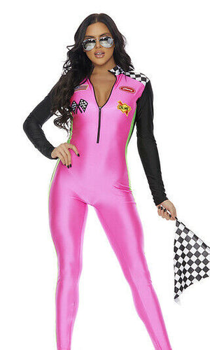 Sexy Forplay Wanna Race? Black & Red Bodysuit Racer Driver Costume