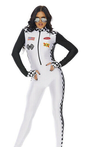 Sexy Forplay High Speed White Race Car Driver Catsuit Costume 550351