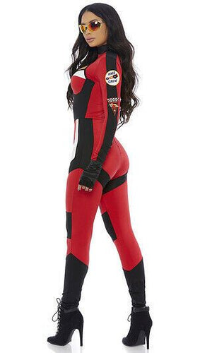 Sexy Forplay Green Light Race Car Driver Motocross Red Catsuit Costume 558782