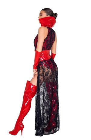 Roma Sexy Wicked Vampire Waist Cincher Dress Red Vinyl & Black Lace Costume 5024