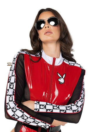 Roma Sexy Playboy Racecar Driver Red & Black Bodysuit 2pc Costume PB121