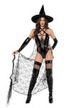 Roma Sexy Playboy Wicked Witch Black Vinyl & Web Mesh Bodysuit 3pc Costume PB113