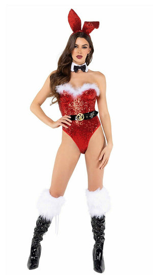Roma Sexy Playboy Holiday Bunny Santa Red Sequin Bodysuit 6pc Costume PB118