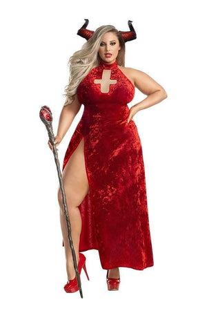 Sexy Party King Bad Religion Demon Devil Red Velvet Dress Costume PK2142