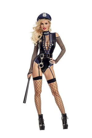 Sexy Party King Bonded Cop Blue Lace-up Vinyl Bodysuit Police Costume PK2022