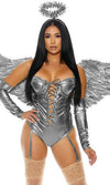 Sexy Forplay On Guard Angel Metallic Silver Lace-Up Bodysuit Costume 551566