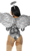 Sexy Forplay On Guard Angel Metallic Silver Lace-Up Bodysuit Costume 551566