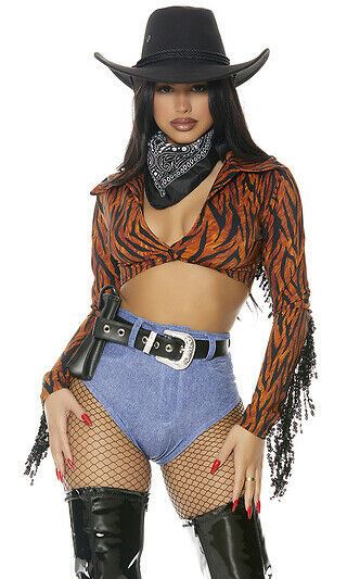 Sexy Forplay Round 'em Up Cowgirl Tiger Print Costume 551556