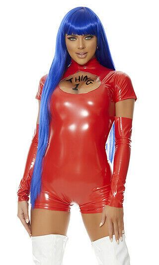 Sexy Forplay Dr Seuss It's A Thing 1 Red Vinyl Romper Costume 551534