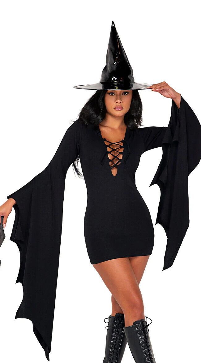 Roma Midnight Coven Witch Black Dress w/ Hat Costume 5076