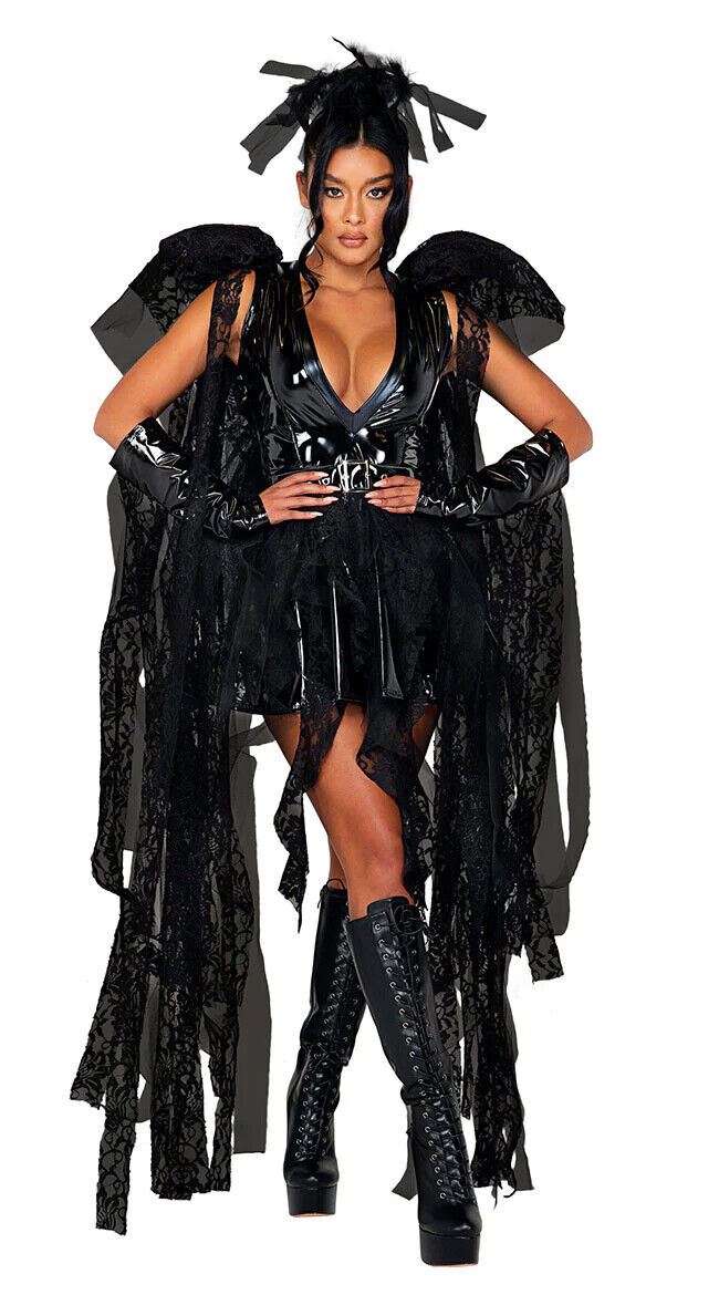 Roma Deluxe Angel of Darkness Black Wet Look Dress Costume 5078