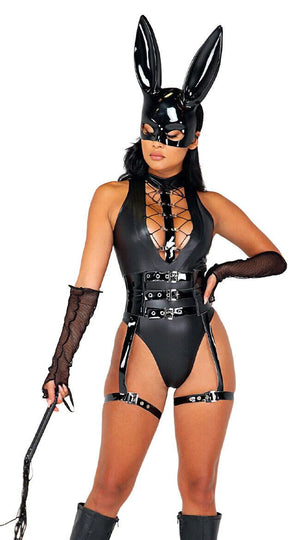 Roma Dominatrix Bunny Fetish Black Bodysuit 5pc Costume 5097