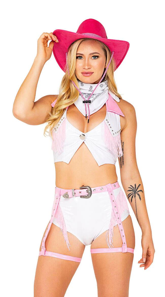 Roma Saddle Up Diva Western Cowgirl Pink & White Vinyl 4pc Costume 5107