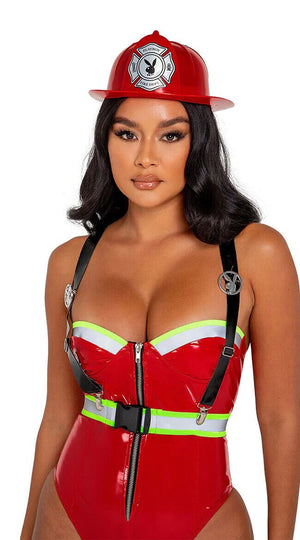 Roma Sexy Playboy Smokin' Hot Firegirl Firefighter Red Bodysuit Costume PB136