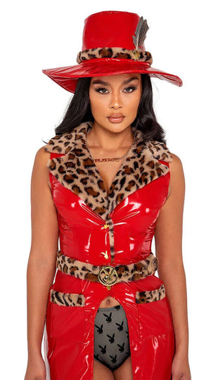 Roma Sexy Playboy High Roller Pimp Red Vinyl & Leopard Faux Fur Costume PB142