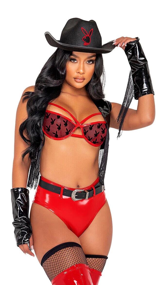 Roma Sexy Playboy Buckaroo Cowgirl Red & Black 5pc Costume PB145