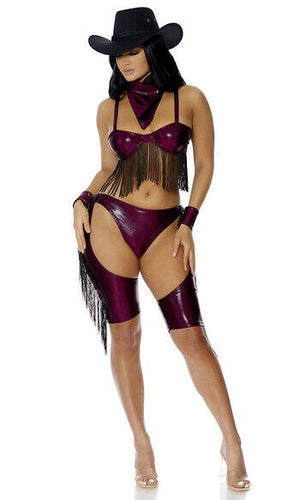 Sexy Forplay Out West Cowgirl Western Cowboy Maroon Wetlook Costume 552978