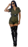 Sexy Forplay Elevated Fighter Pilot Olive Green Romper Top Gun Costume 552943